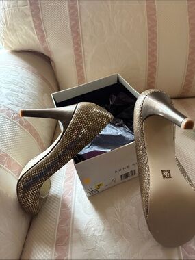 Anne Klein Shimmering Gold-Tone Pointed Toe Pumps